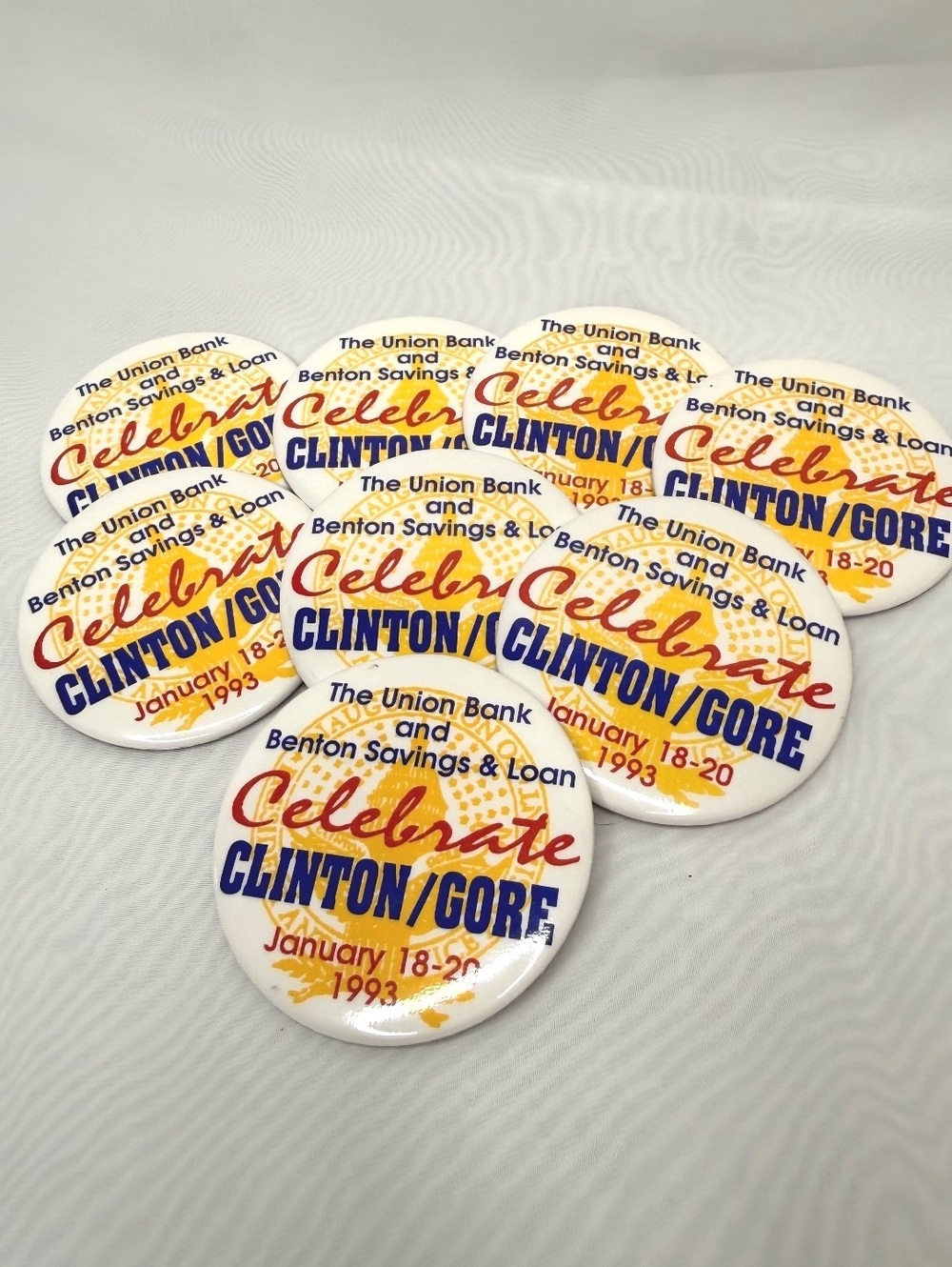 1993 Clinton Gore Inauguration Buttons Benton Arkansas Businesses Set of 8